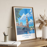 London Travel Print Wall Art, Travel Poster of London, London Art Lovers Gift, Big Ben Art Gift NQ Media Designs