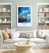 London Travel Print Wall Art, Travel Poster of London, London Art Lovers Gift, Big Ben Art Gift NQ Media Designs