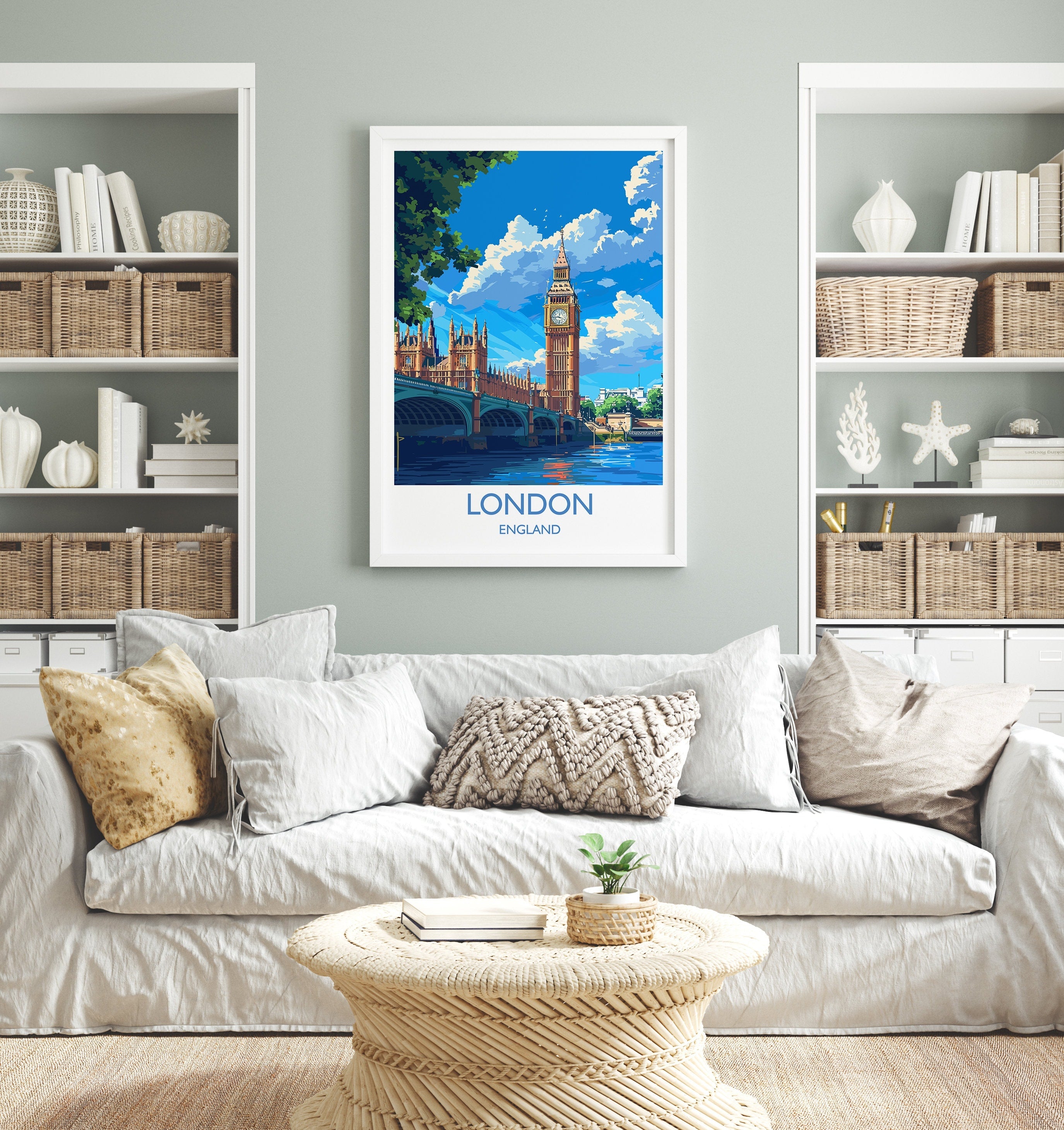 London Travel Print Wall Art, Travel Poster of London, London Art Lovers Gift, Big Ben Art Gift NQ Media Designs