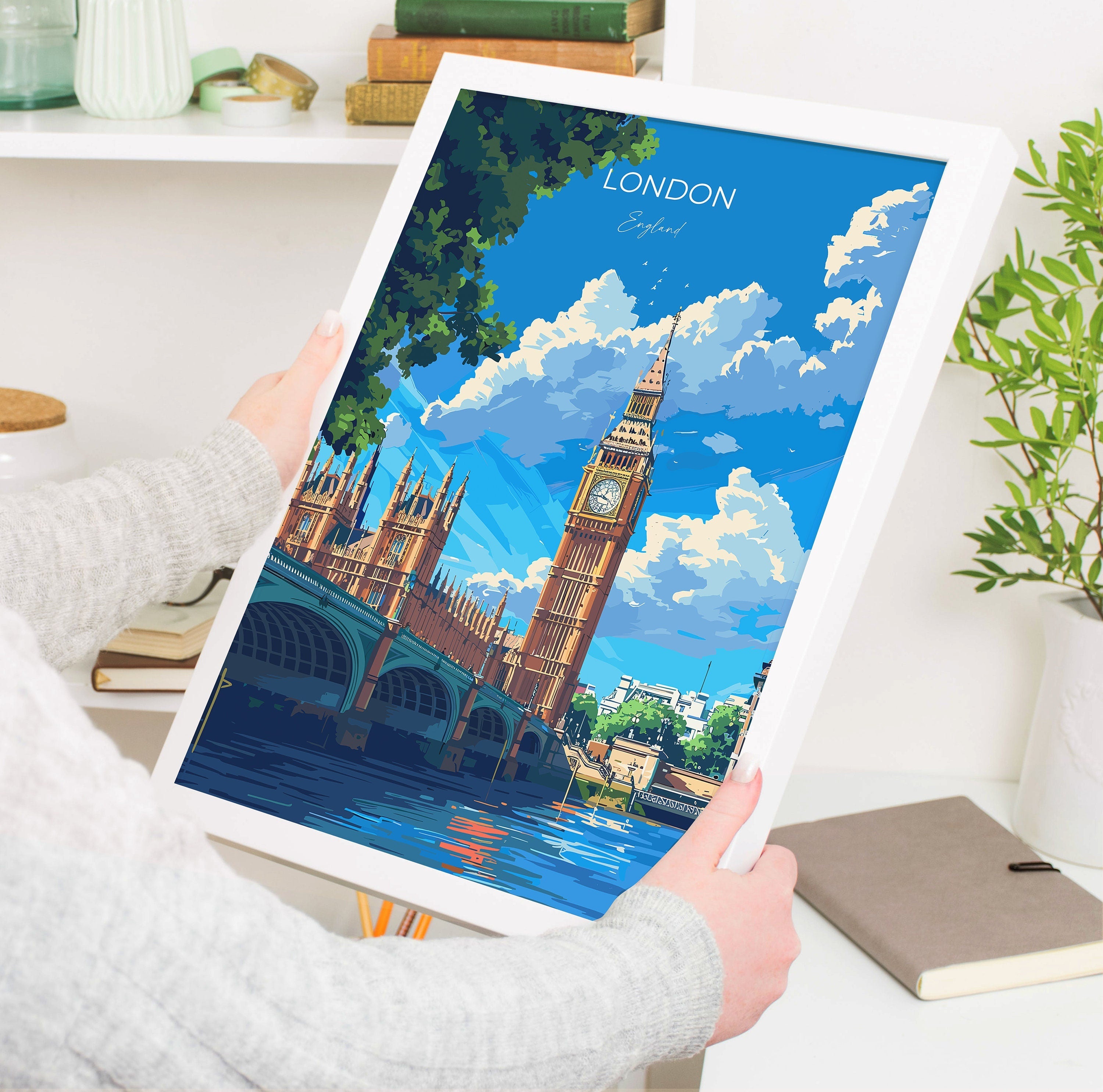 London Travel Poster Wall Art, Travel Print of London, London Art Lovers Gift, Big Ben Art Gift NQ Media Designs
