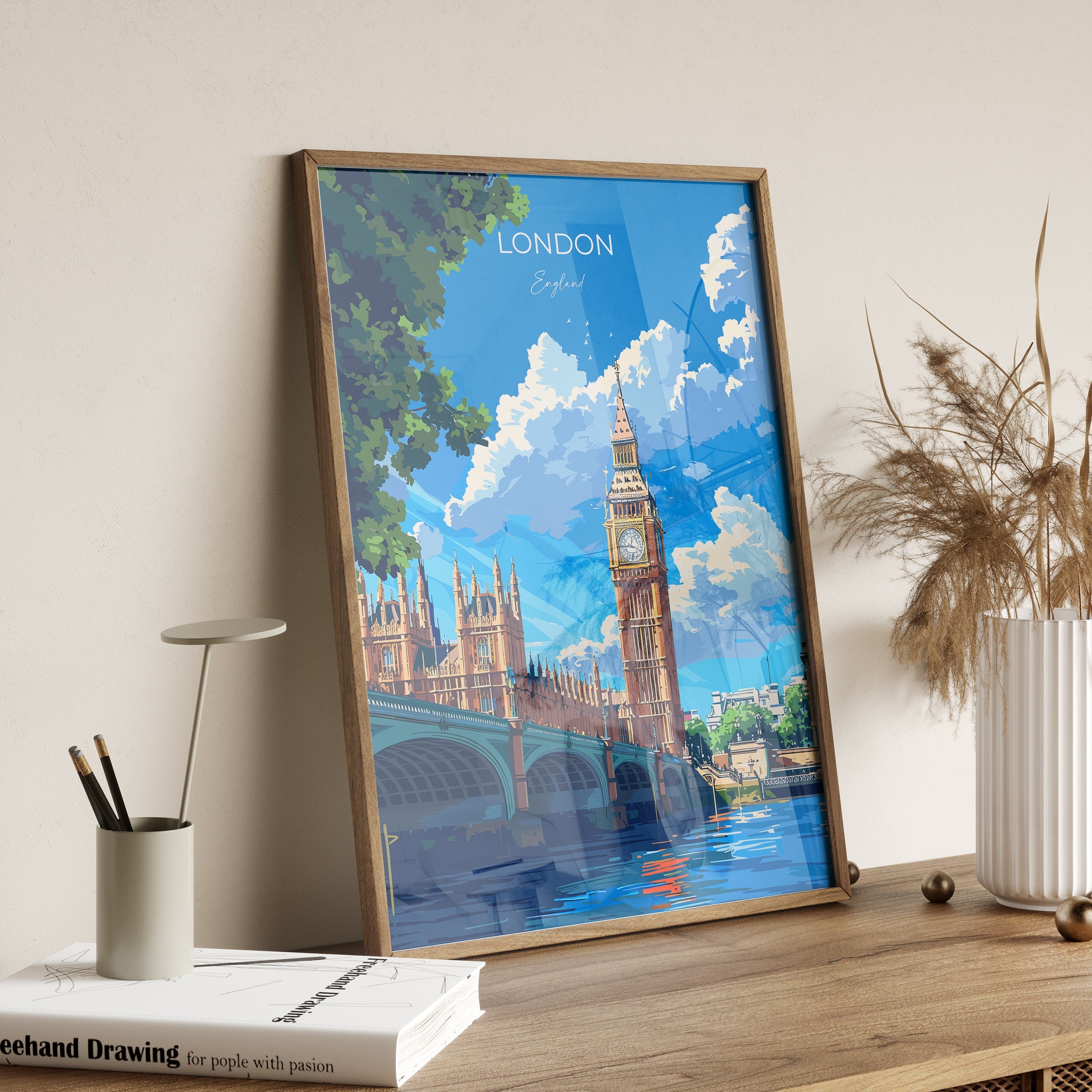 London Travel Poster Wall Art, Travel Print of London, London Art Lovers Gift, Big Ben Art Gift NQ Media Designs