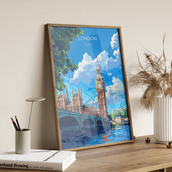 London Travel Poster Wall Art, Travel Print of London, London Art Lovers Gift, Big Ben Art Gift