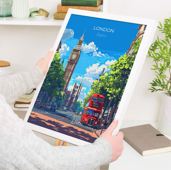London Travel Poster Wall Art, Travel Print of London, London Art Lovers Gift, Big Ben Art Gift