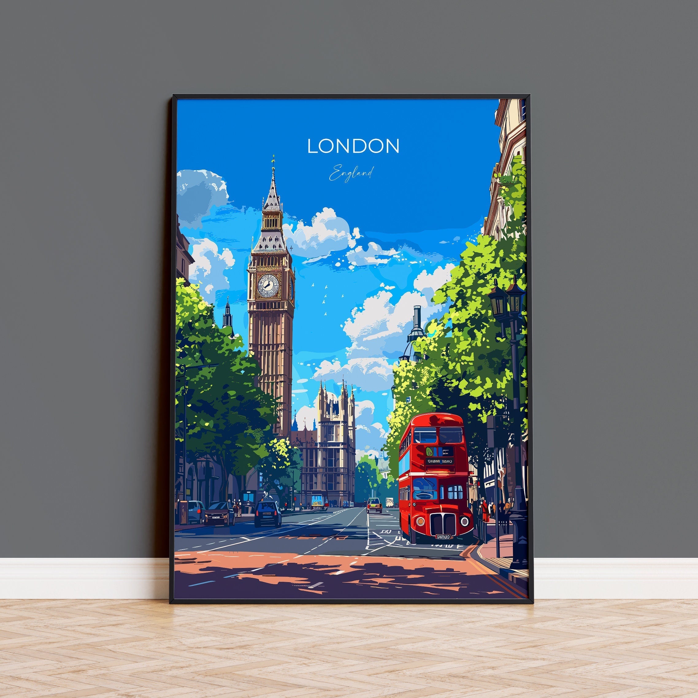 London Travel Poster Wall Art, Travel Print of London, London Art Lovers Gift, Big Ben Art Gift NQ Media Designs