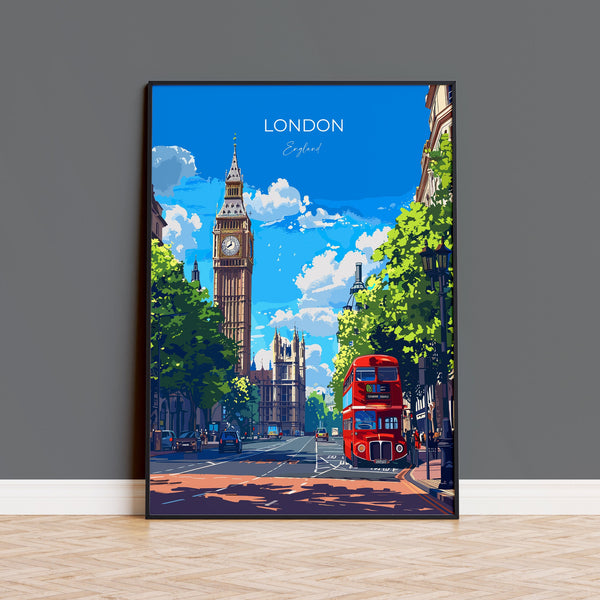 London Travel Poster Wall Art, Travel Print of London, London Art Lovers Gift, Big Ben Art Gift