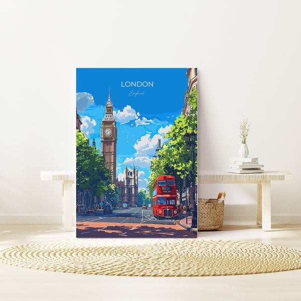 London Travel Poster Wall Art, Travel Print of London, London Art Lovers Gift, Big Ben Art Gift