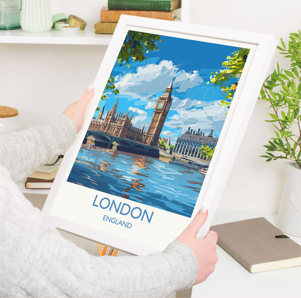 London Travel Print Wall Art, Travel Poster of London, London Art Lovers Gift, Big Ben Art Gift