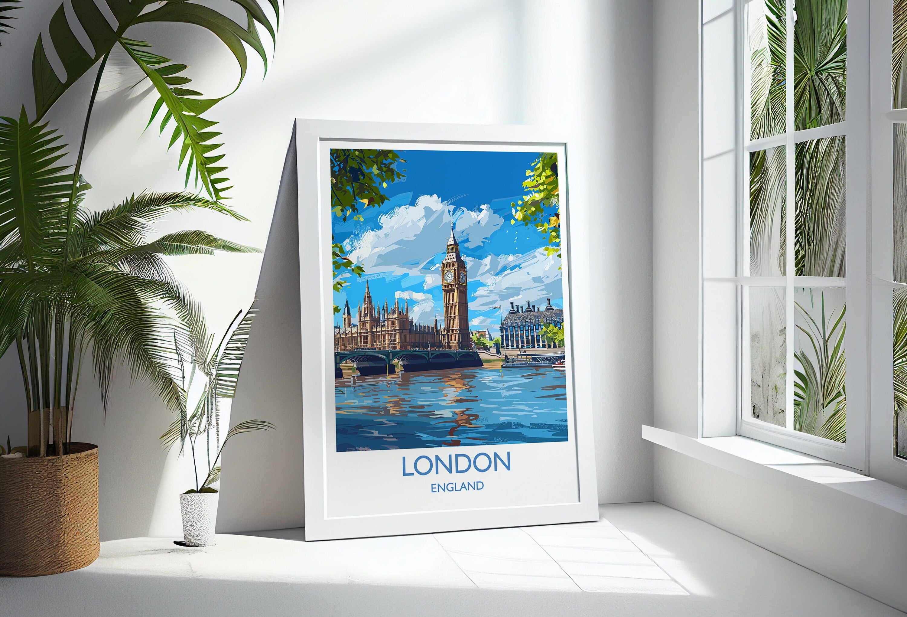 London Travel Print Wall Art, Travel Poster of London, London Art Lovers Gift, Big Ben Art Gift NQ Media Designs