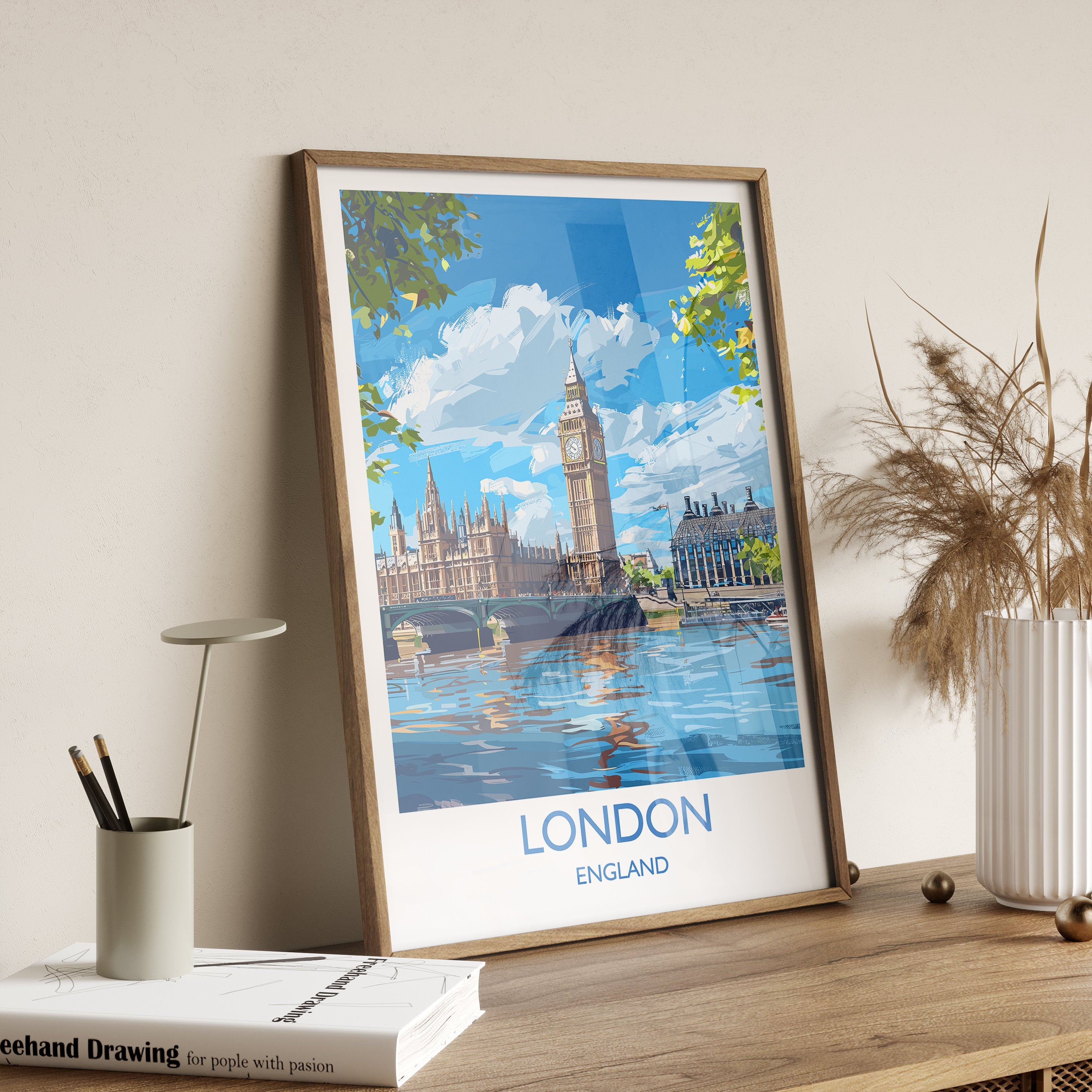 London Travel Print Wall Art, Travel Poster of London, London Art Lovers Gift, Big Ben Art Gift NQ Media Designs