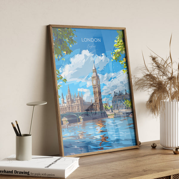 London Travel Poster Wall Art, Travel Print of London, London Art Lovers Gift, Big Ben Art Gift
