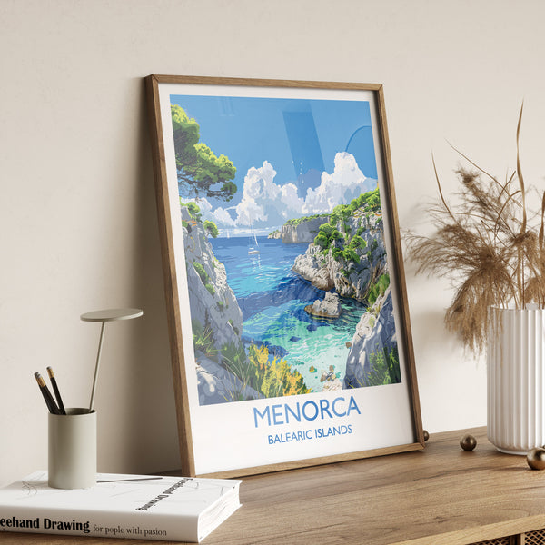 Menorca Travel Print, Travel Poster of Menorca, Balearic Islands Art Lovers Gift, Menorca Wall Art