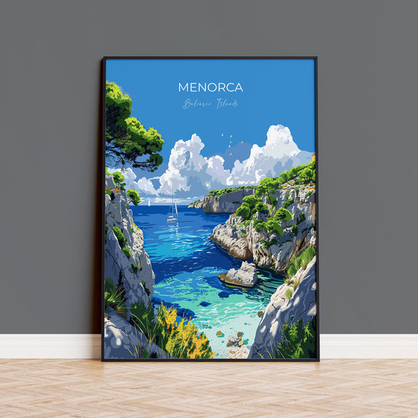 Menorca Travel Poster, Travel Print of Menorca, Balearic Islands Art Lovers Gift, Menorca Wall Art