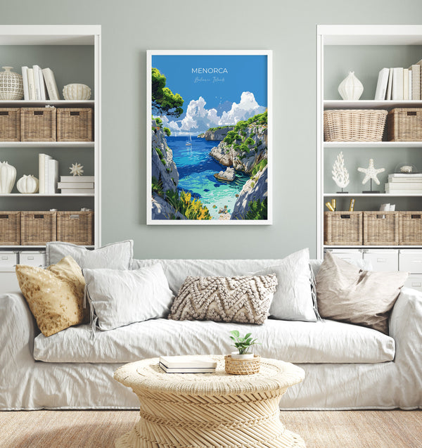 Menorca Travel Poster, Travel Print of Menorca, Balearic Islands Art Lovers Gift, Menorca Wall Art