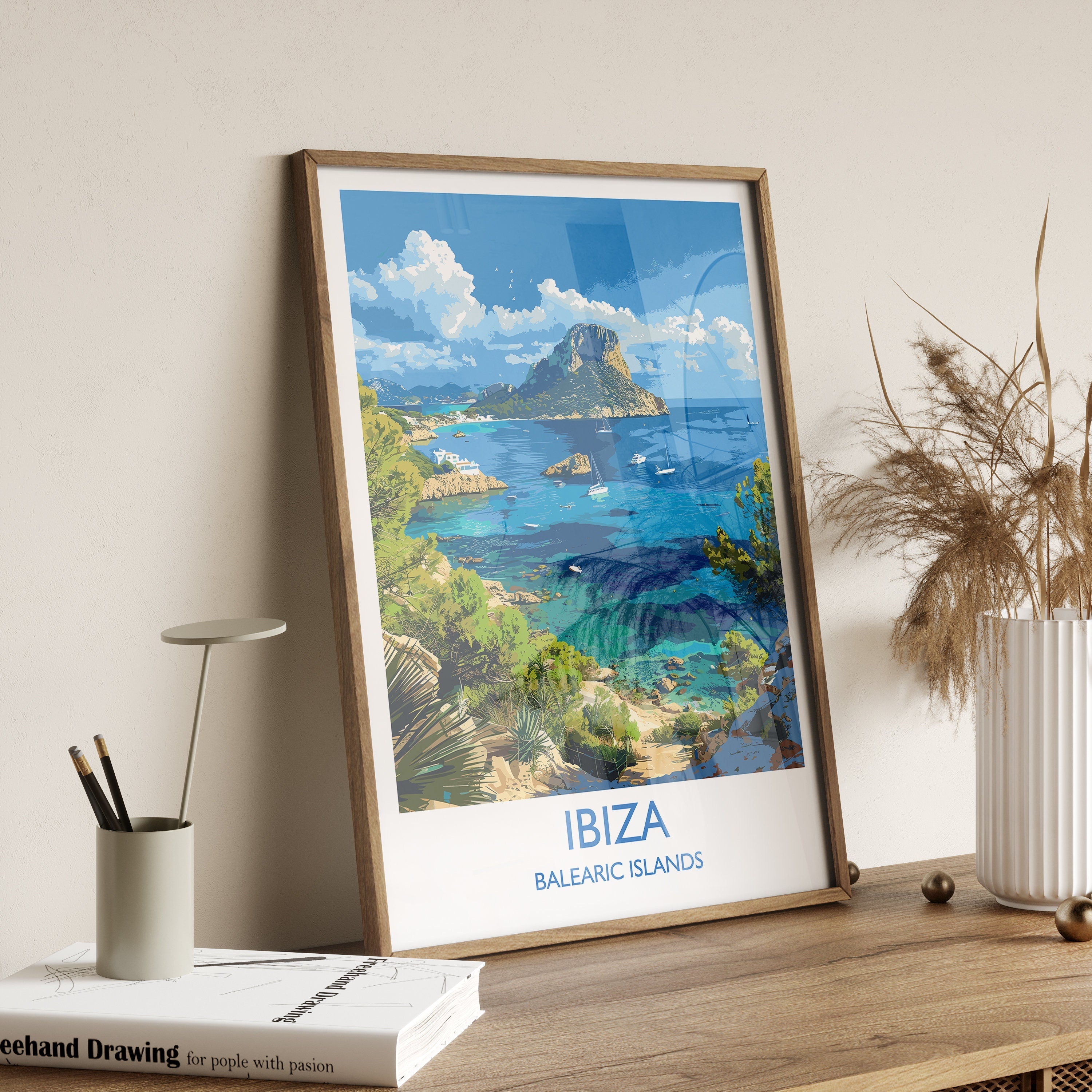 Ibiza Travel Print, Travel Poster of Ibiza, Balearic Islands Art Lovers Gift, Ibiza Wall Art NQ Media Designs
