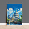 London Travel Poster Wall Art, Travel Print of London, London Art Lovers Gift, St Pauls Cathedral Art Gift