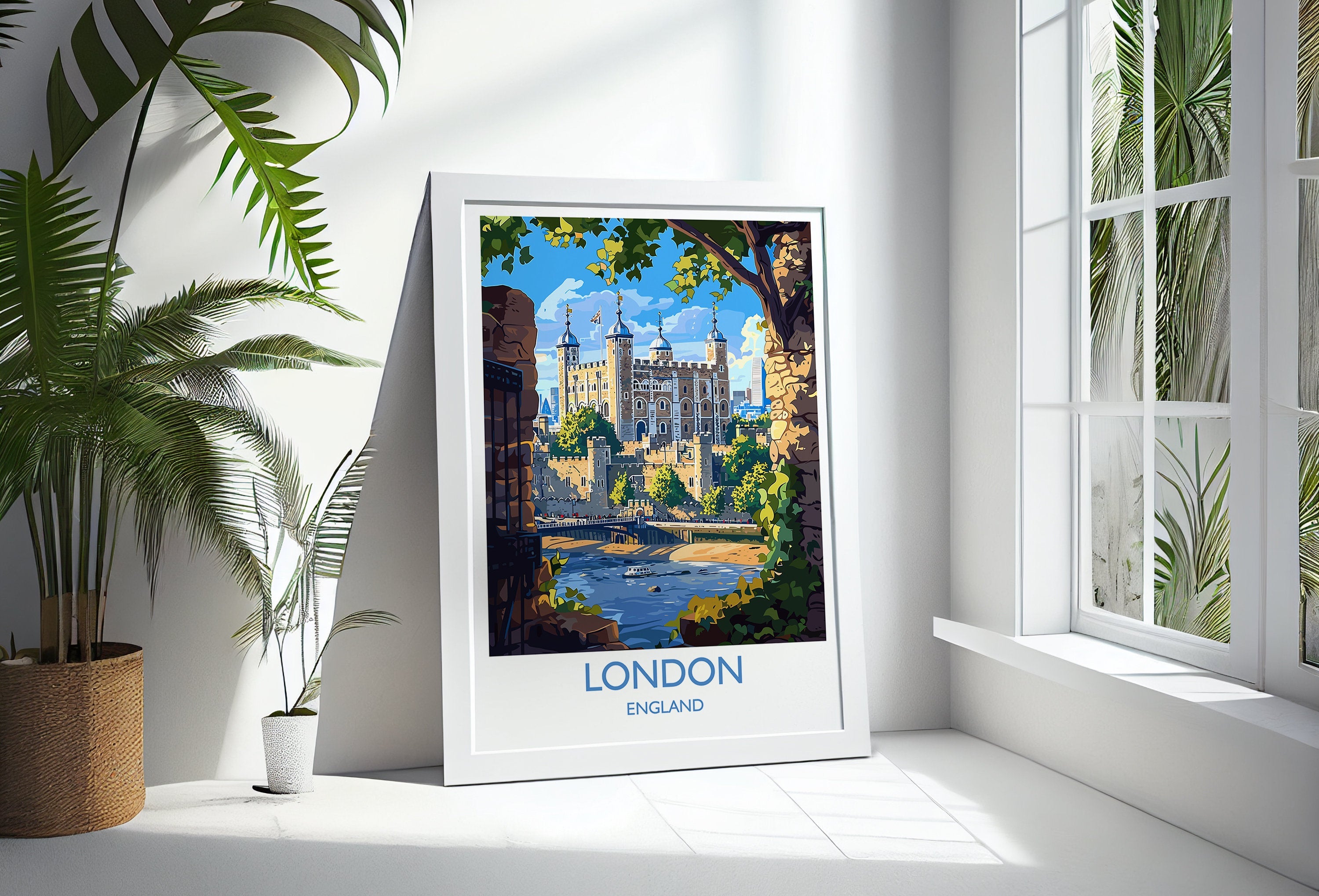 London Travel Print Wall Art, Travel Poster of London, London Art Lovers Gift, Tower of London Art Gift NQ Media Designs