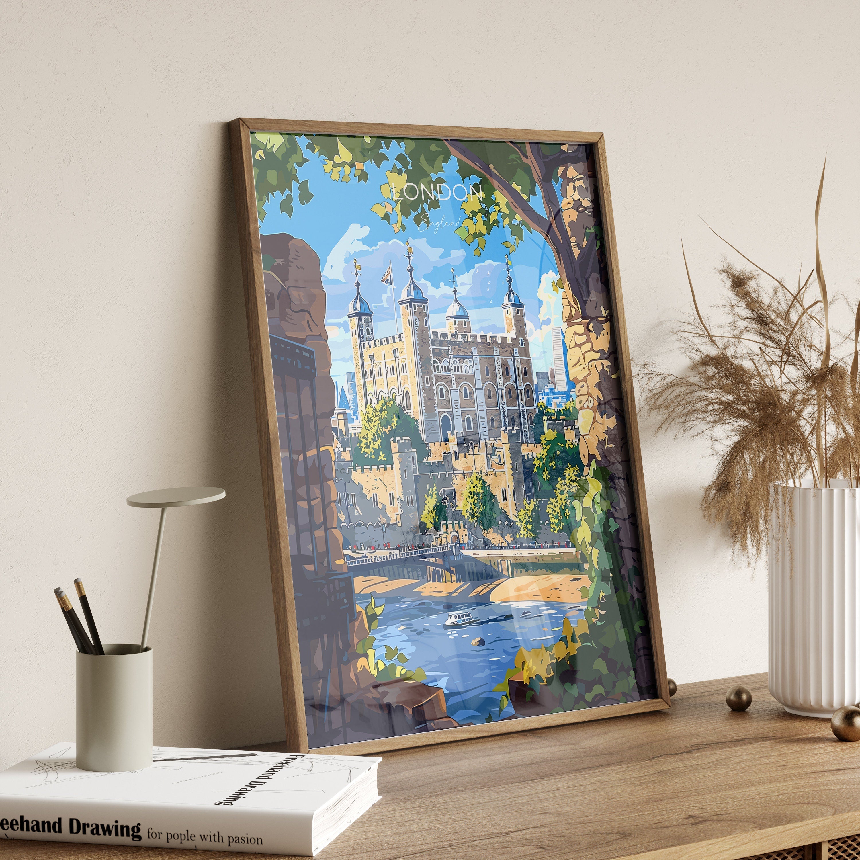 London Travel Poster Wall Art, Travel Print of London, London Art Lovers Gift, Tower of London Art Gift NQ Media Designs