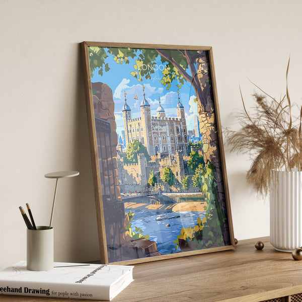 London Travel Poster Wall Art, Travel Print of London, London Art Lovers Gift, Tower of London Art Gift