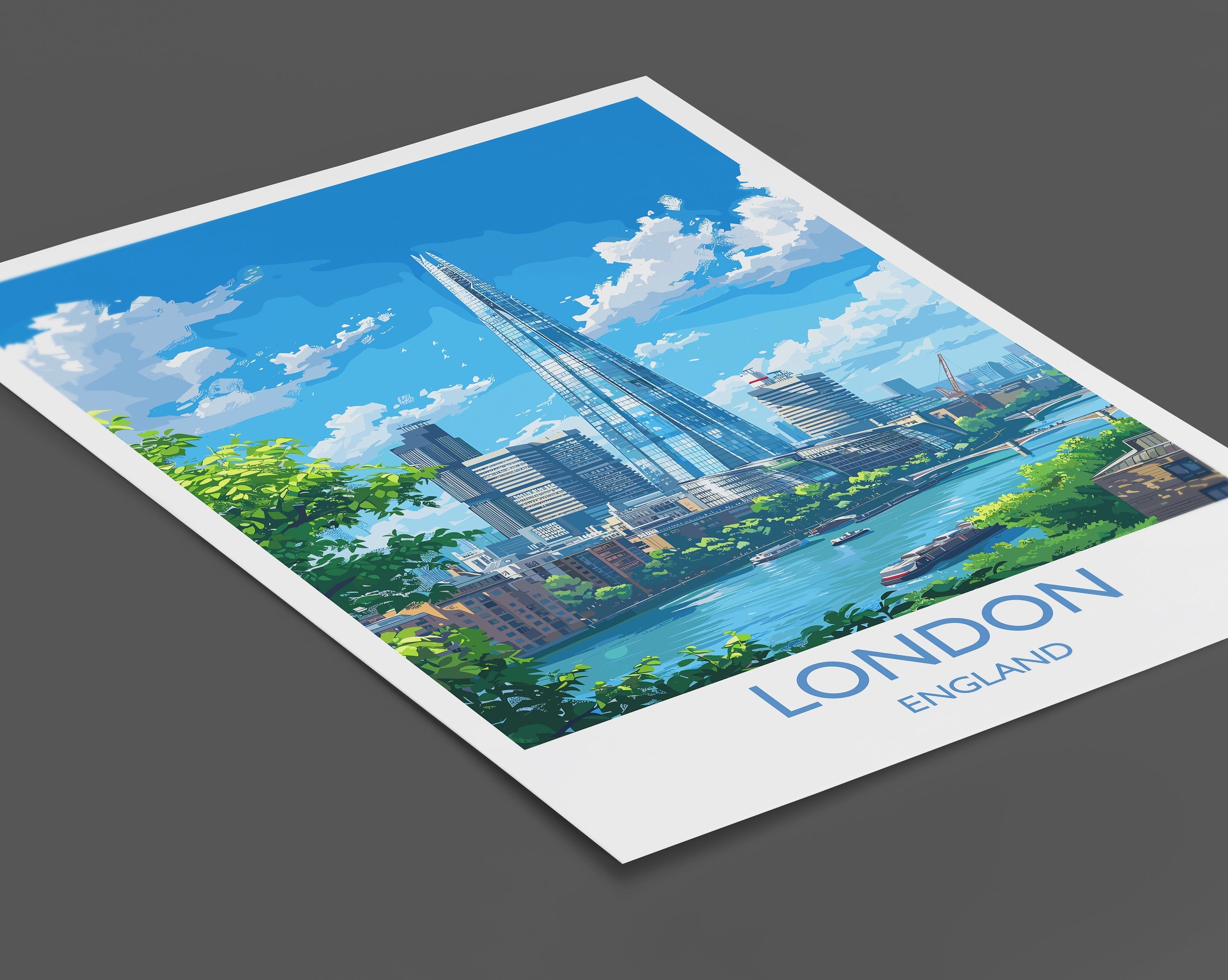 London Travel Print Wall Art, Travel Poster of London, London Art Lovers Gift, The Shard Art Gift NQ Media Designs