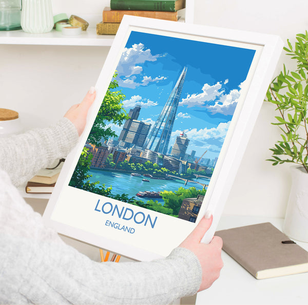 London Travel Print Wall Art, Travel Poster of London, London Art Lovers Gift, The Shard Art Gift