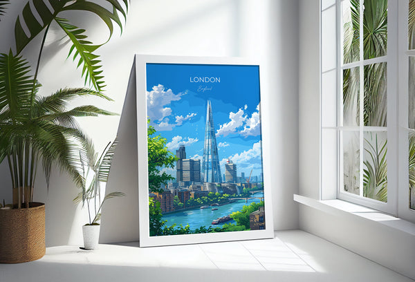 London Travel Poster Wall Art, Travel Print of London, London Art Lovers Gift, The Shard Art Gift