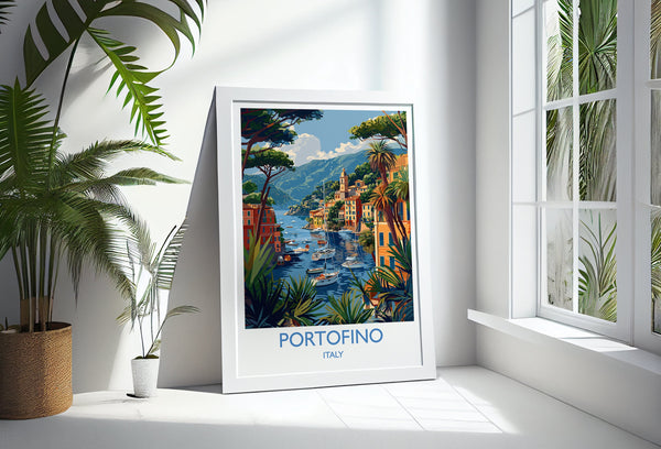 Portofino Travel Poster Wall Art, Travel Print of Portofino, Portofino Art Lovers Gift, Italy, Italian Art Gift