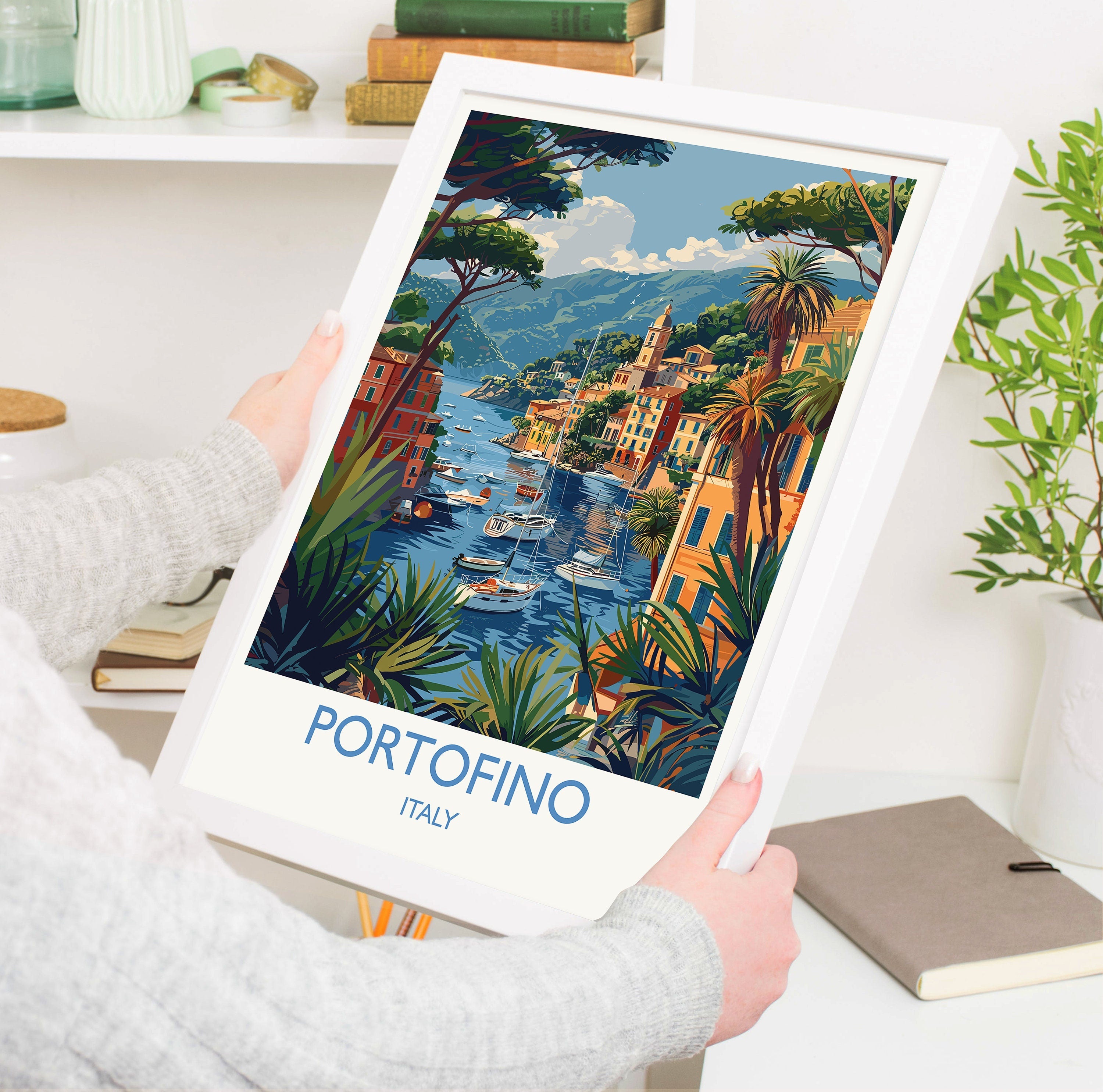 Portofino Travel Poster Wall Art, Travel Print of Portofino, Portofino Art Lovers Gift, Italy, Italian Art Gift NQ Media Designs