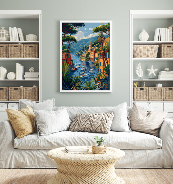 Portofino Travel Print Wall Art, Travel Poster of Portofino, Portofino Art Lovers Gift, Italy, Italian Art Gift
