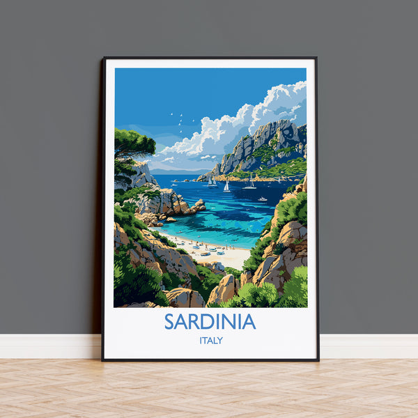 Sardinia Travel Poster Wall Art, Travel Print of Sardinia, Sardinia Art Lovers Gift, Italy, Italian Art Gift