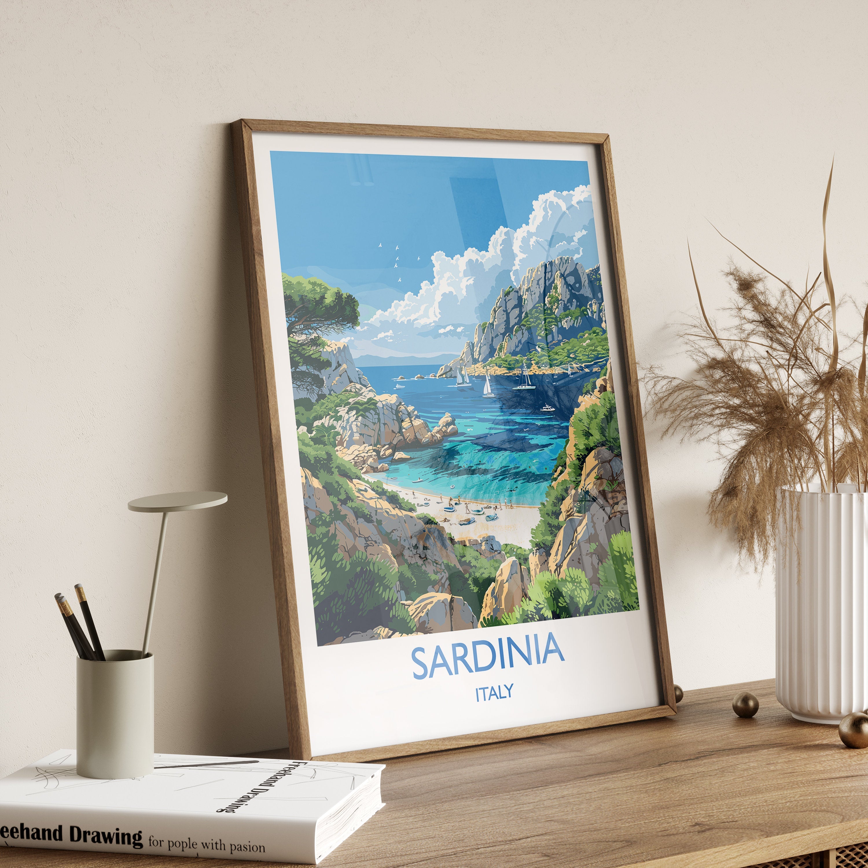 Sardinia Travel Poster Wall Art, Travel Print of Sardinia, Sardinia Art Lovers Gift, Italy, Italian Art Gift NQ Media Designs