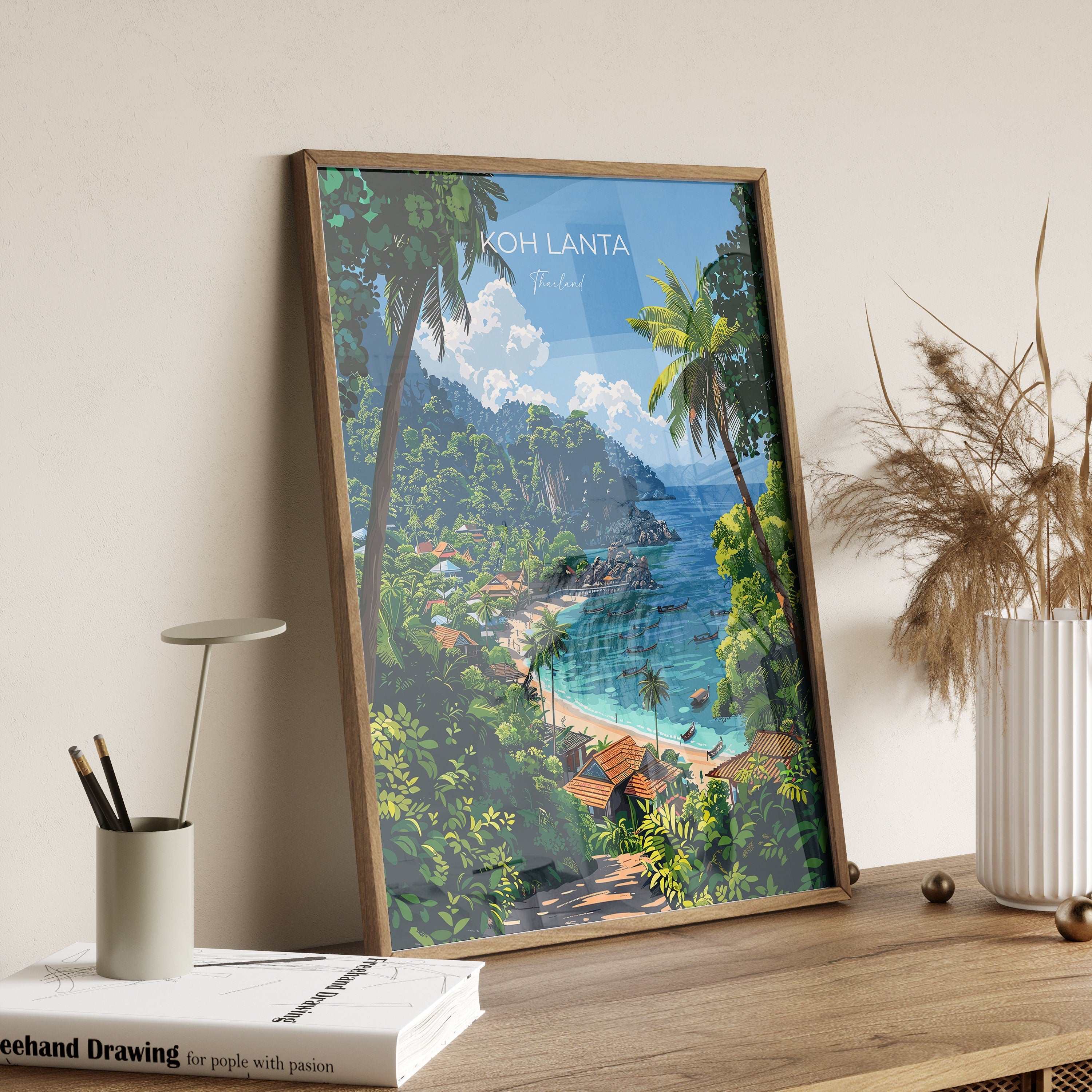 Koh Lanta Travel Poster Wall Art, Travel Print of Koh Lanta, Thailand, Koh Lanta Art Lovers Gift, Travel Gift Art NQ Media Designs