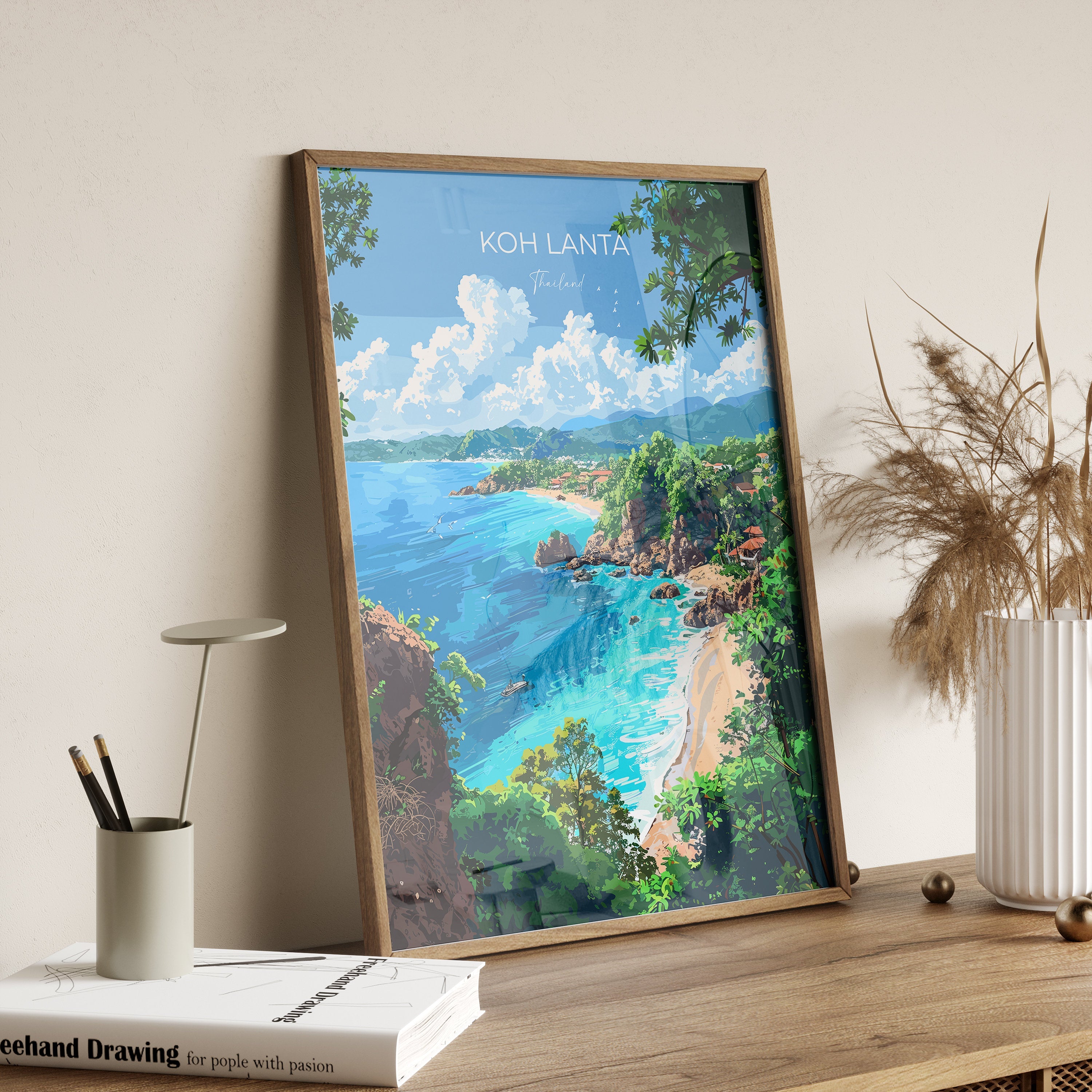 Koh Lanta Travel Poster Wall Art, Travel Print of Koh Lanta, Thailand, Koh Lanta Art Lovers Gift, Travel Gift Art NQ Media Designs