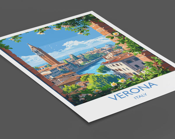 Verona Travel Poster Wall Art, Travel Print of Verona, Verona Art Lovers Gift, Italy, Italian Art Gift