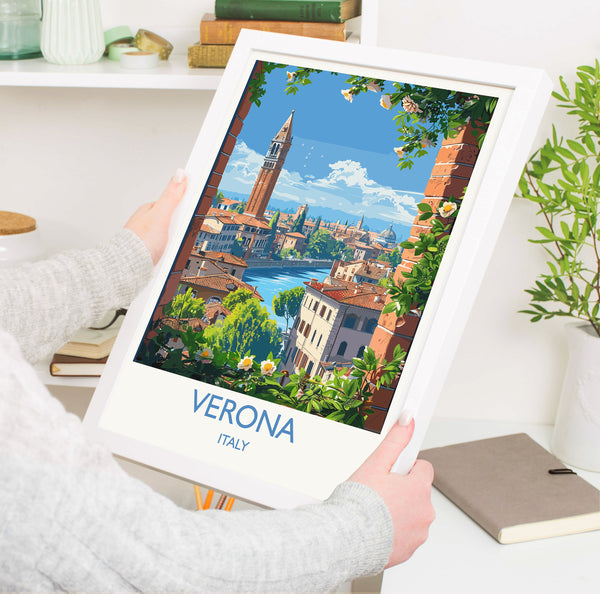 Verona Travel Poster Wall Art, Travel Print of Verona, Verona Art Lovers Gift, Italy, Italian Art Gift
