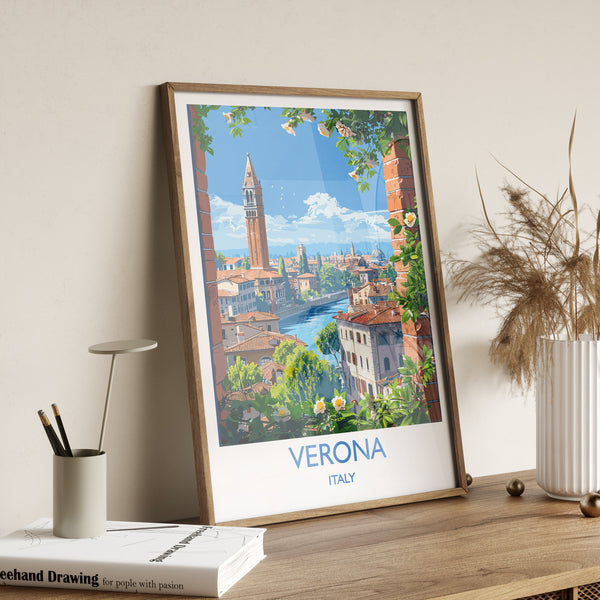 Verona Travel Poster Wall Art, Travel Print of Verona, Verona Art Lovers Gift, Italy, Italian Art Gift