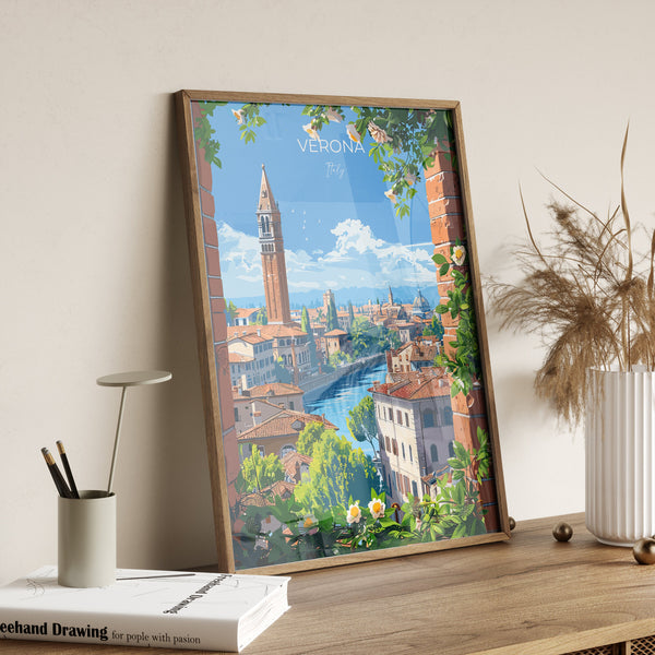 Verona Travel Poster Wall Art, Travel Poster of Verona, Verona Art Lovers Gift, Italy, Italian Art Gift