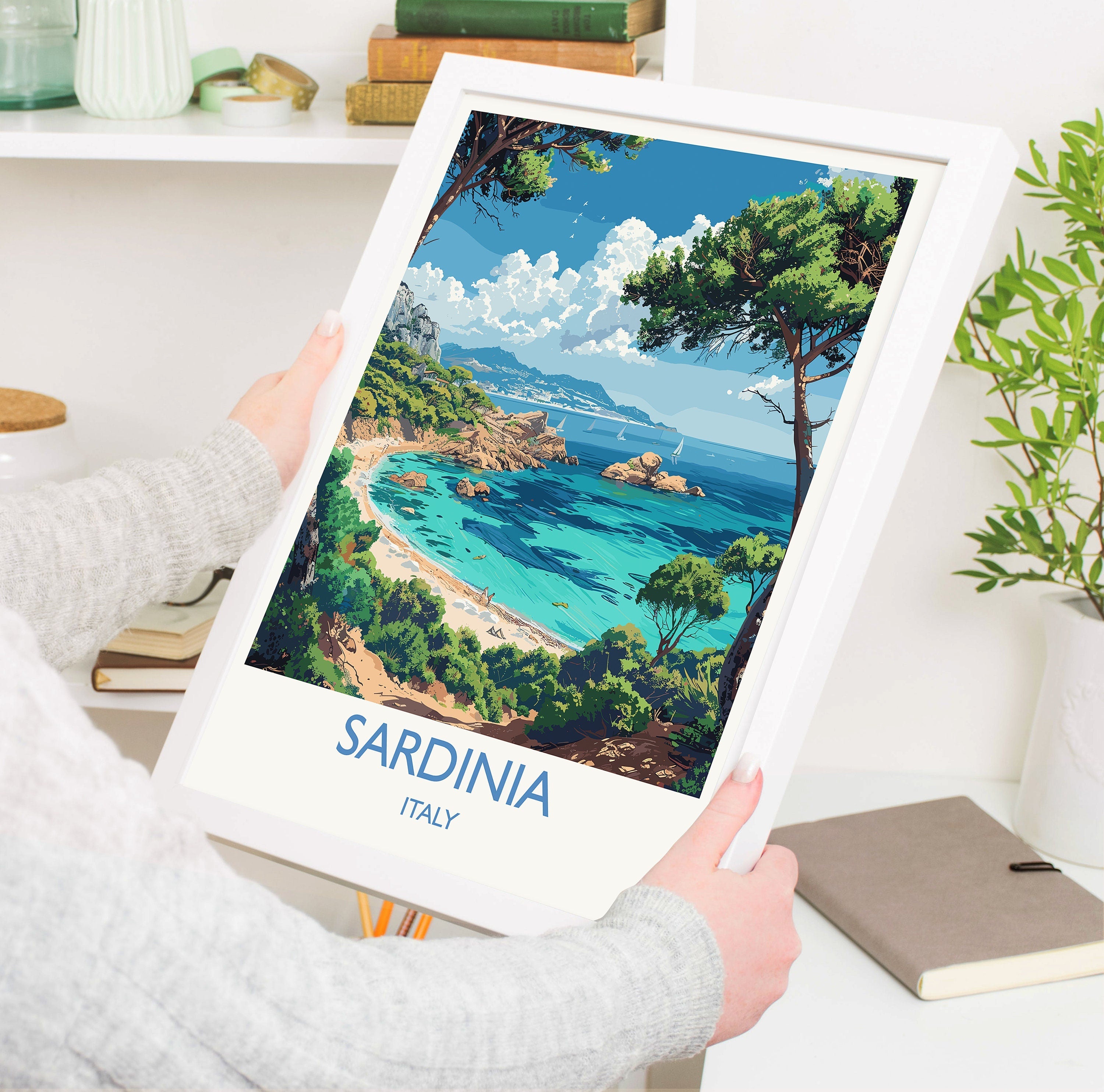 Sardinia Travel Poster Wall Art, Travel Print of Sardinia, Sardinia Art Lovers Gift, Italy, Italian Art Gift NQ Media Designs