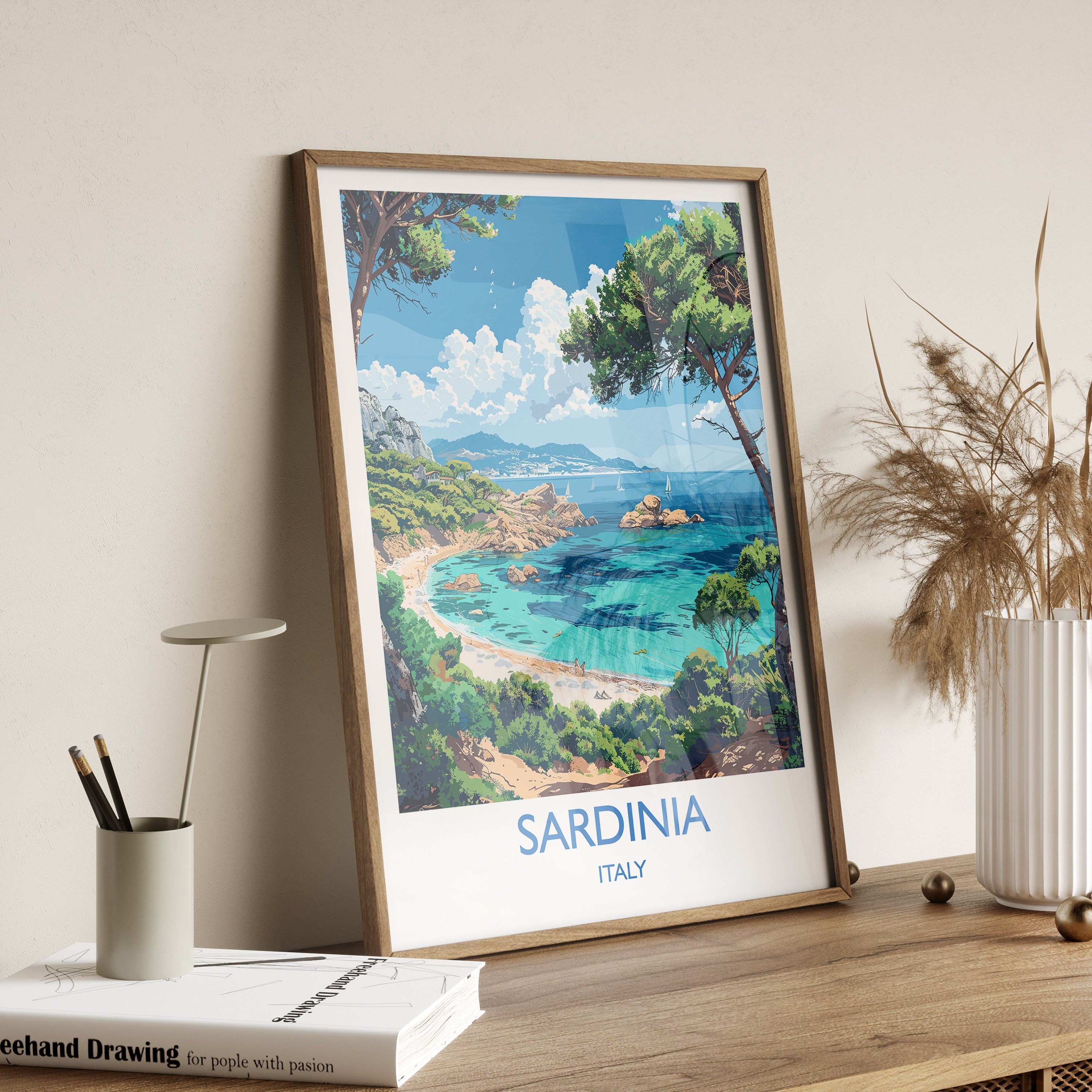 Sardinia Travel Poster Wall Art, Travel Print of Sardinia, Sardinia Art Lovers Gift, Italy, Italian Art Gift NQ Media Designs