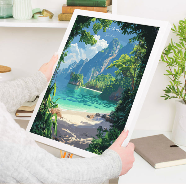 Krabi Travel Poster Wall Art, Travel Print of Krabi, Thailand, Krabi Art Lovers Gift, Birthday Gift Print