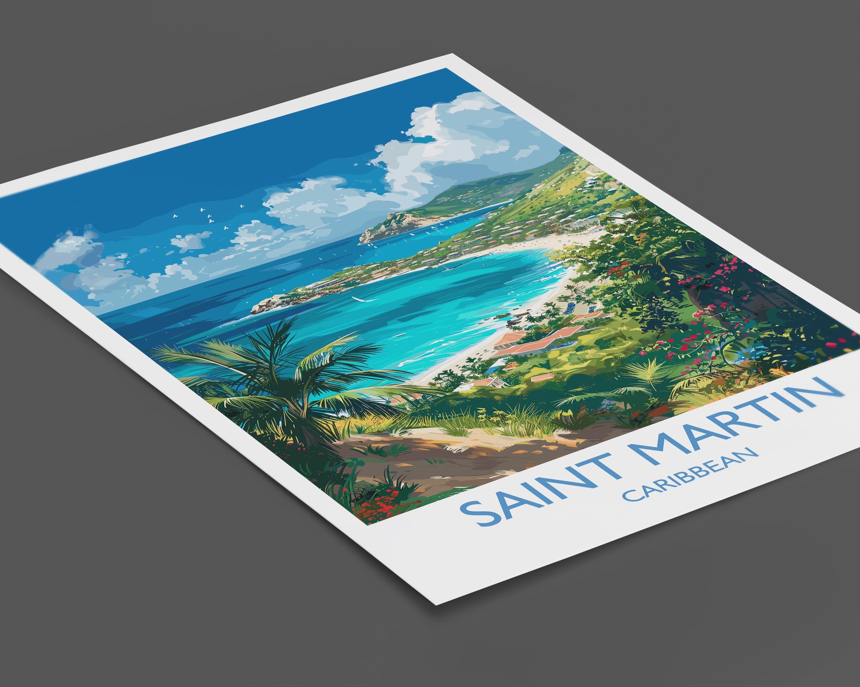Saint Martin Travel Print, Travel Poster of Saint Martin, Caribbean, Saint Martin Art Lovers Gift, Caribbean Gift, Wall Art Print NQ Media Designs