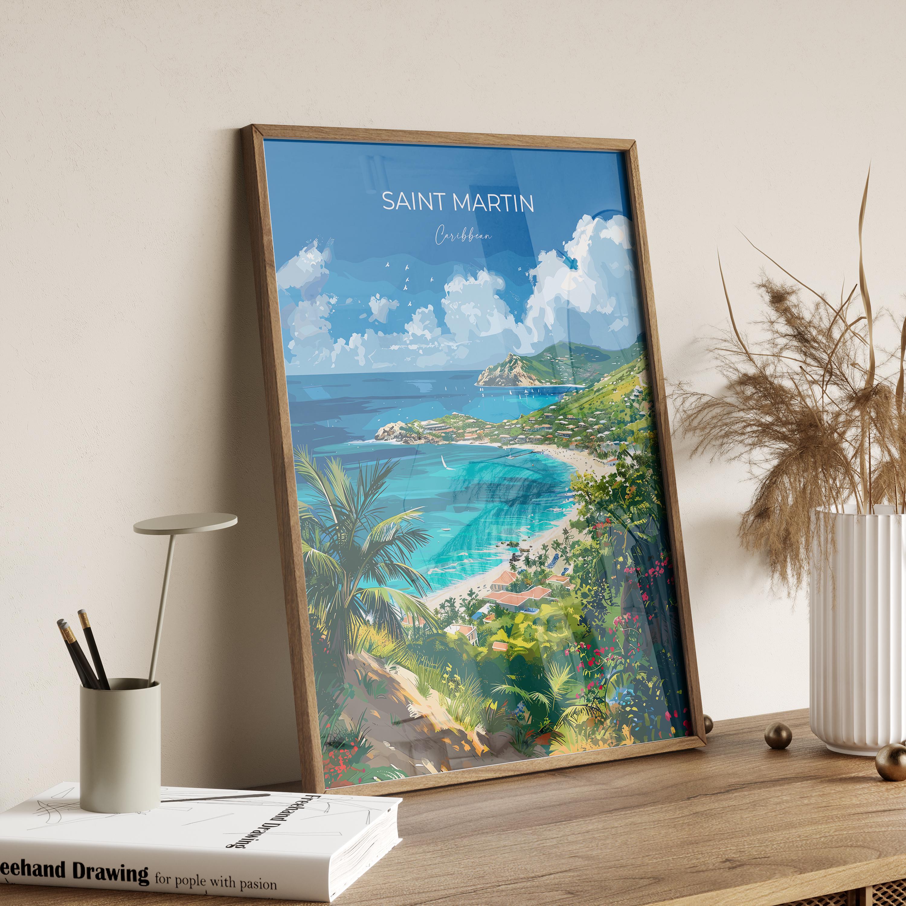 Saint Martin Travel Poster, Travel Print of Saint Martin, Caribbean, Saint Martin Art Lovers Gift, Caribbean Gift, Wall Art Print NQ Media Designs