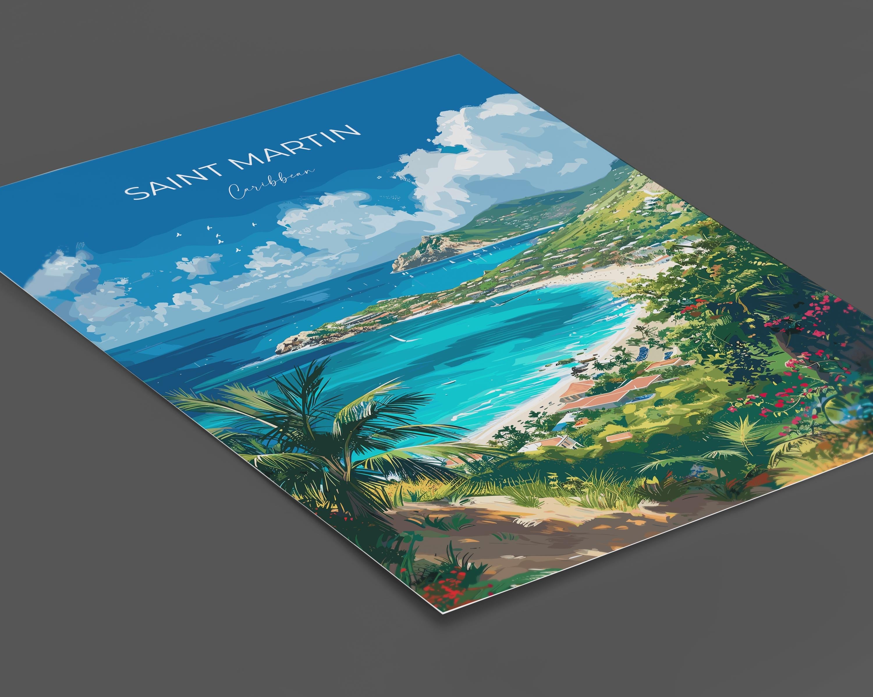 Saint Martin Travel Poster, Travel Print of Saint Martin, Caribbean, Saint Martin Art Lovers Gift, Caribbean Gift, Wall Art Print NQ Media Designs