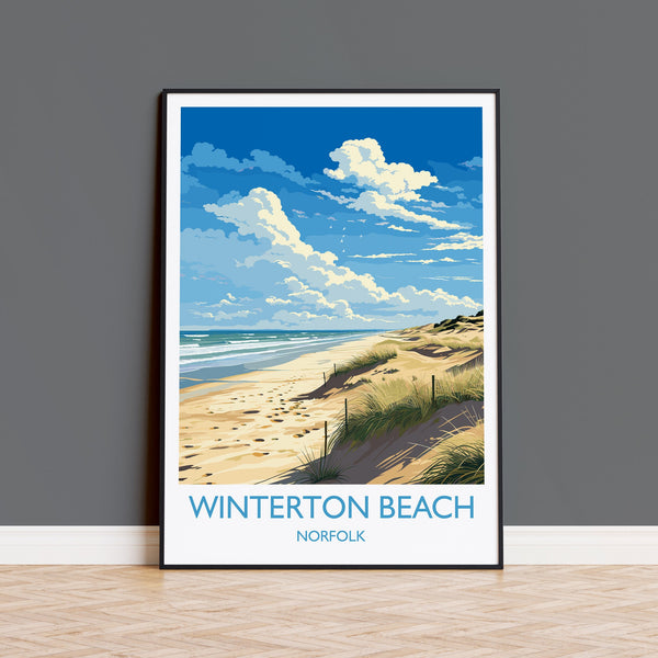 Winterton Beach Travel Print, Travel Poster of Winterton Beach, Norfolk, England, Winterton Beach Gift, Norfolk Art Gift, Wall Art Print