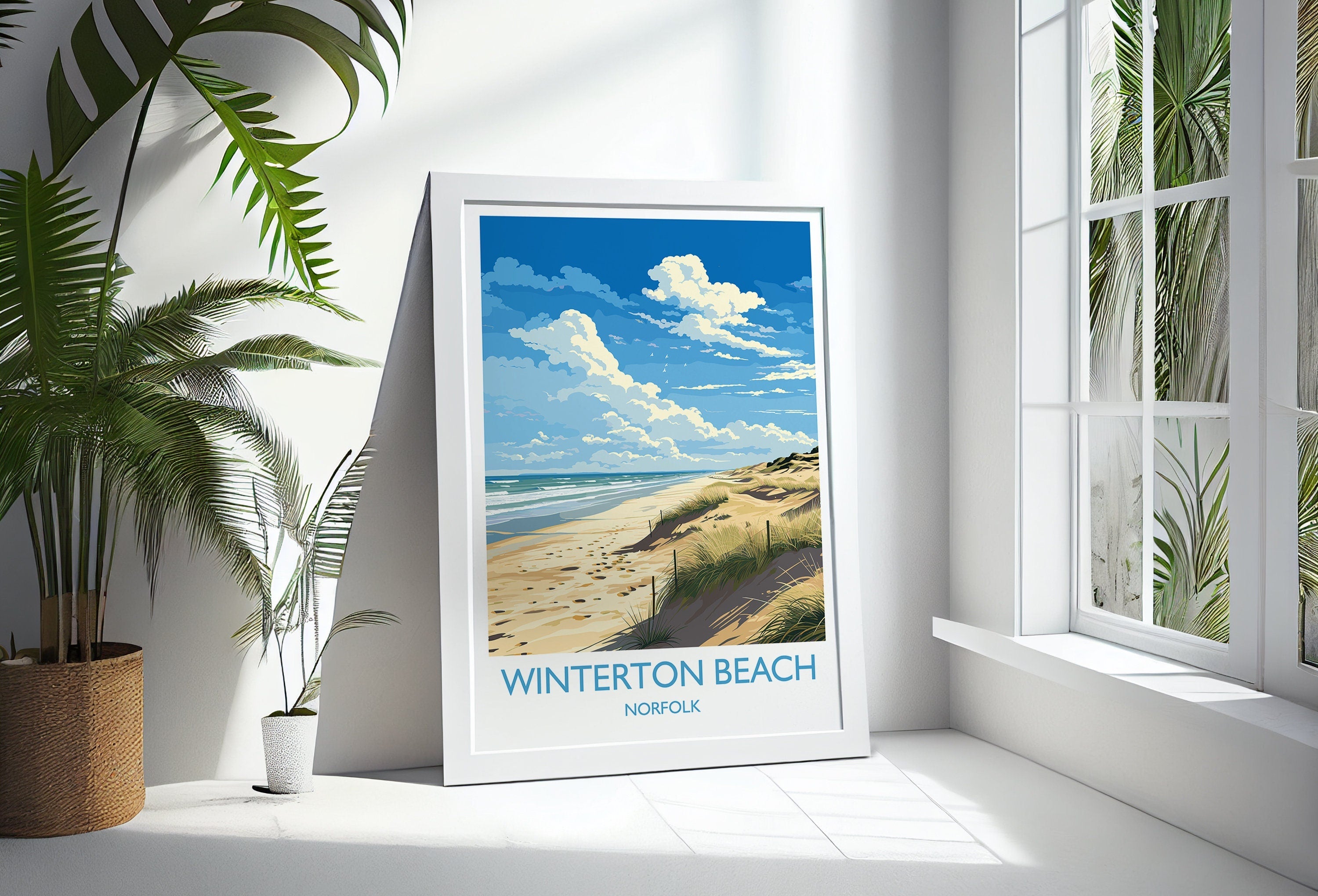 Winterton Beach Travel Print, Travel Poster of Winterton Beach, Norfolk, England, Winterton Beach Gift, Norfolk Art Gift, Wall Art Print NQ Media Designs
