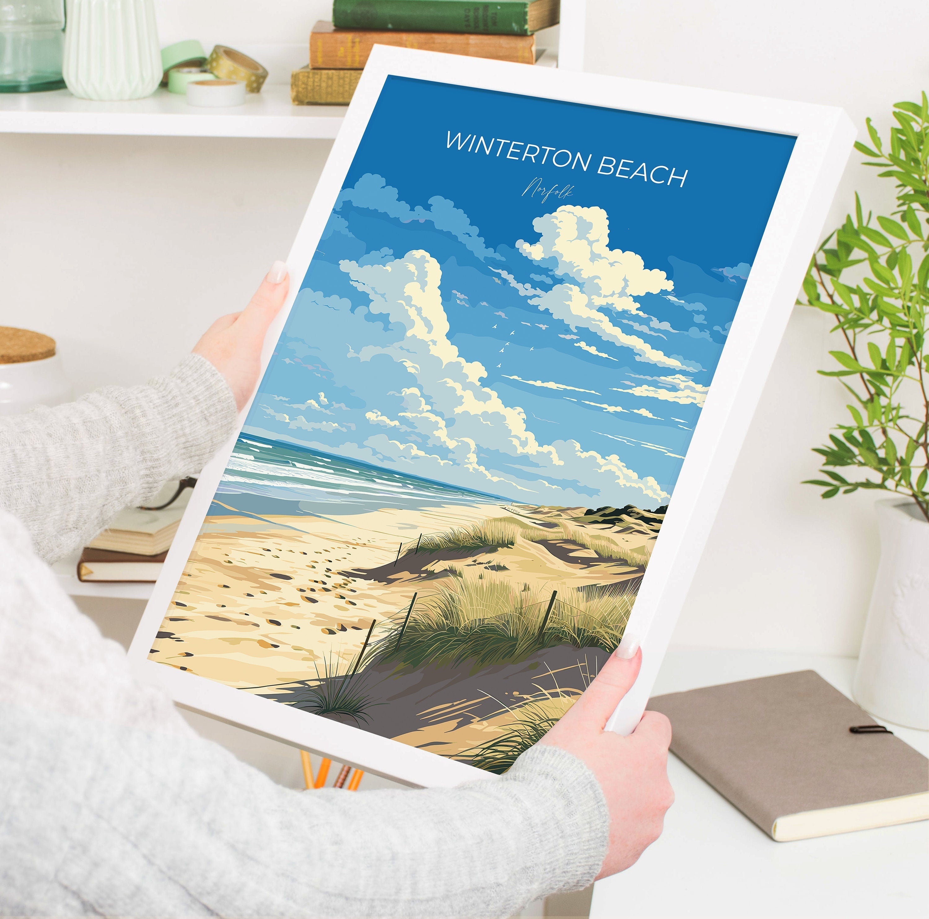 Winterton Beach Print Wall Art, Travel Poster of Winterton Beach, Norfolk, England, Winterton Beach Gift, Norfolk Art Gift, Wall Art Print NQ Media Designs