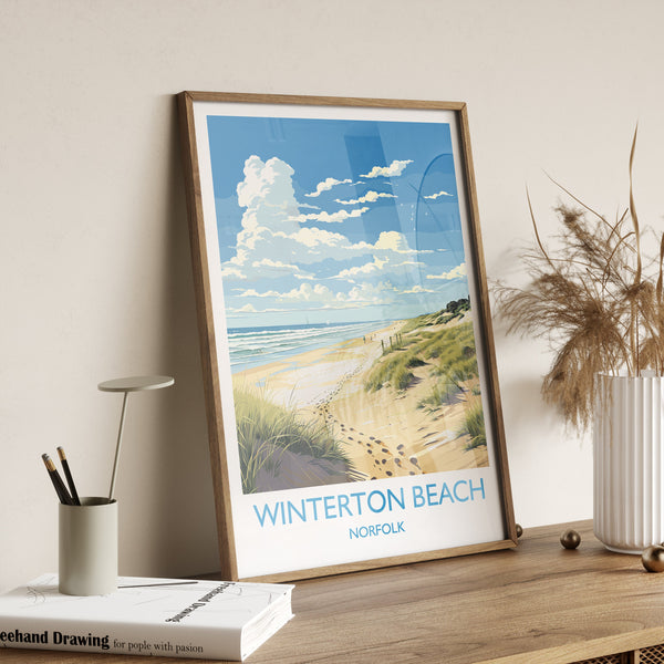 Winterton Beach Travel Print, Travel Poster of Winterton Beach, Norfolk, England, Winterton Beach Gift, Norfolk Art Gift, Wall Art Print