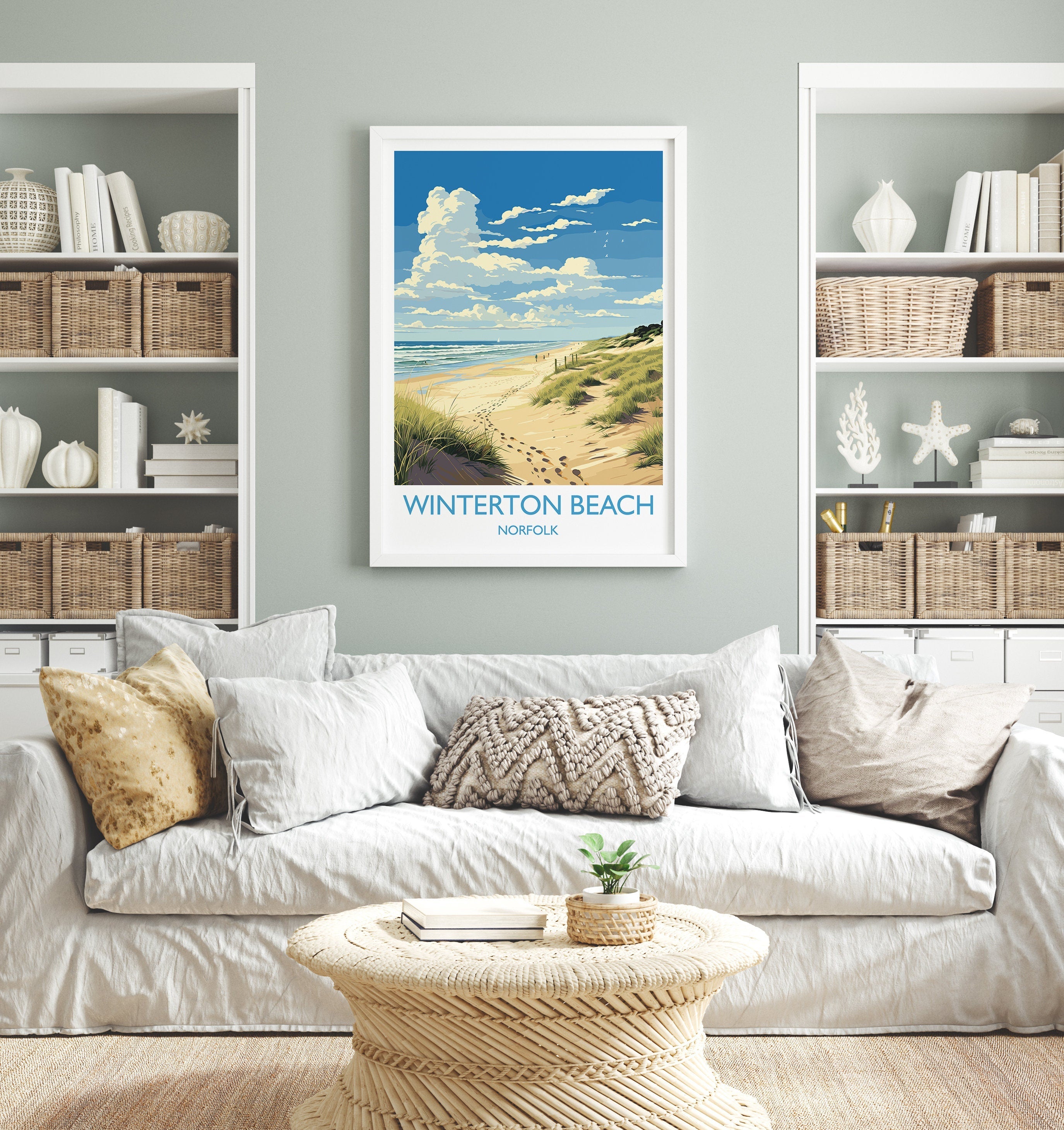 Winterton Beach Travel Print, Travel Poster of Winterton Beach, Norfolk, England, Winterton Beach Gift, Norfolk Art Gift, Wall Art Print NQ Media Designs