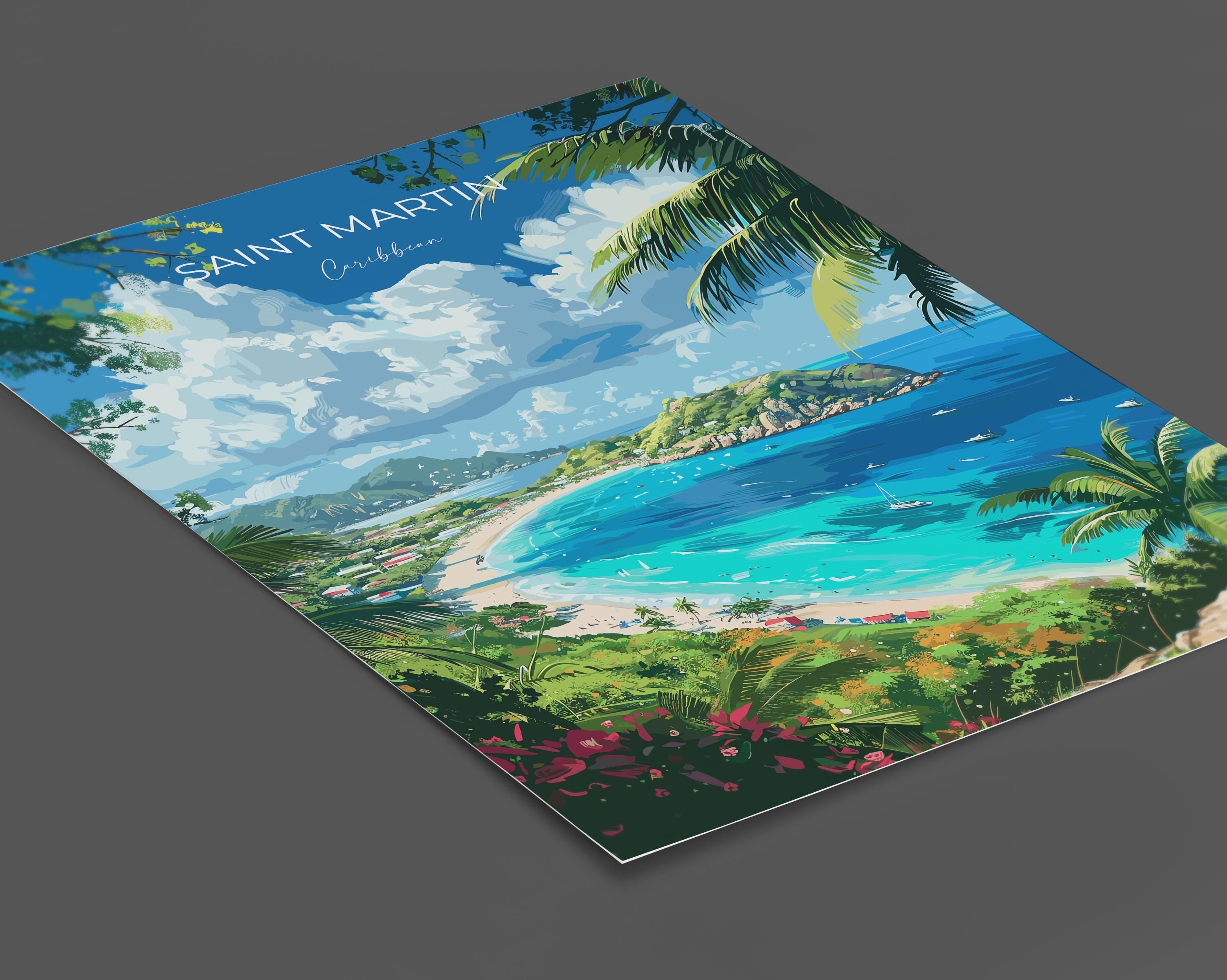Saint Martin Travel Poster, Travel Print of Saint Martin, Caribbean, Saint Martin Art Lovers Gift, Caribbean Gift, Wall Art Print NQ Media Designs