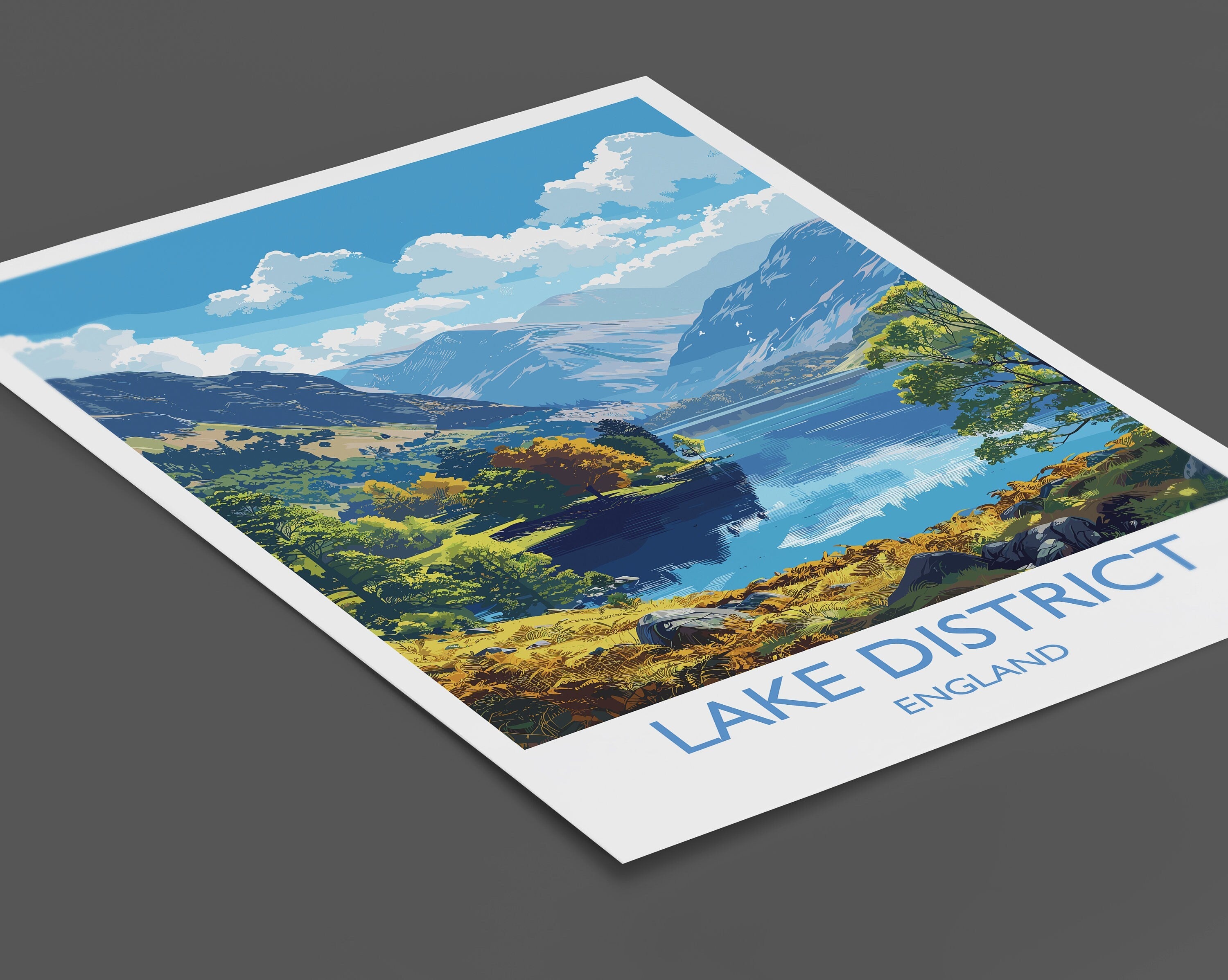 Lake District Travel Print Wall Art, Travel Poster of Lake District, Lake District Art Lovers Gift, English Countryside NQ Media Designs