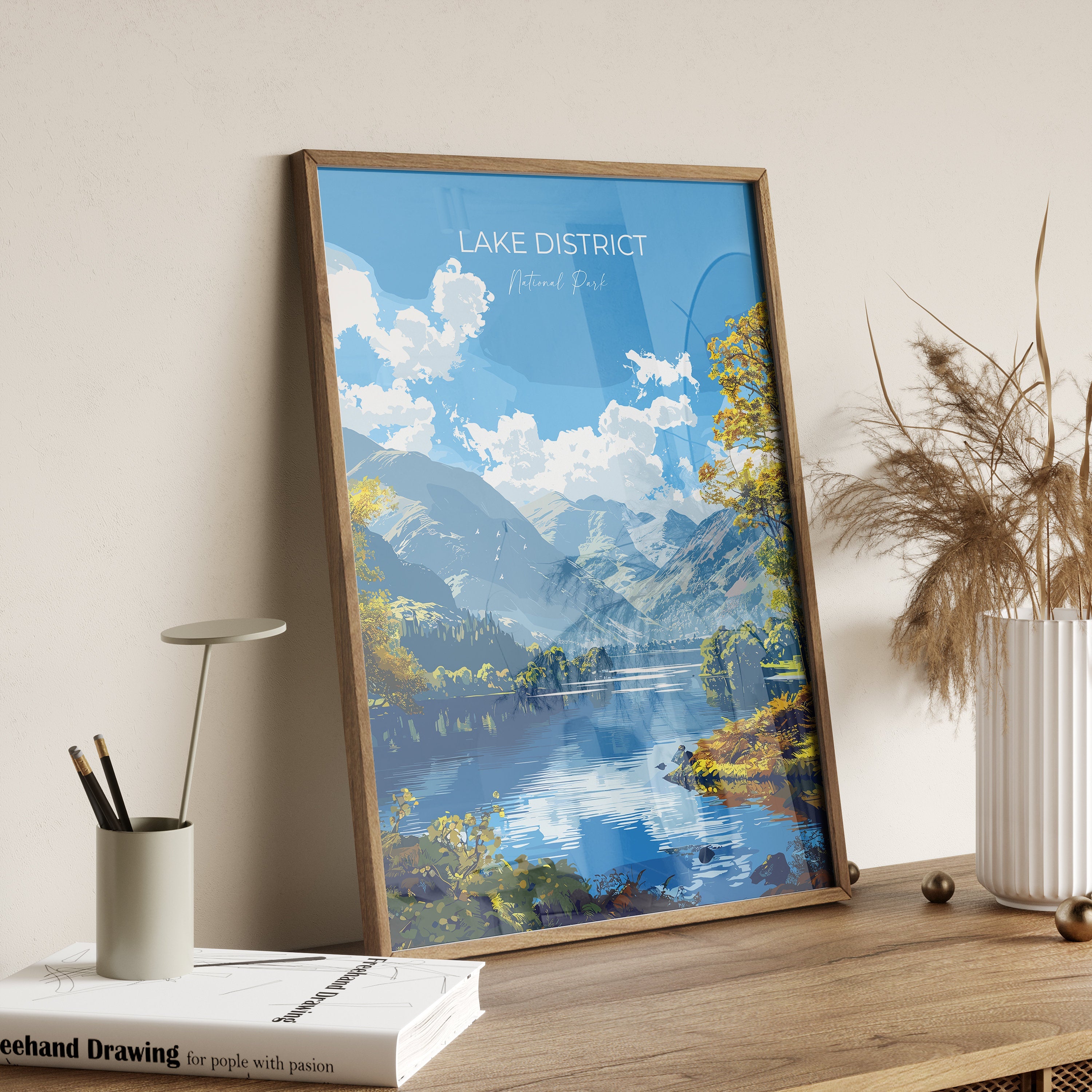 Lake District Travel Poster Wall Art, Travel Print of Lake District, Lake District Art Lovers Gift, English Countryside NQ Media Designs